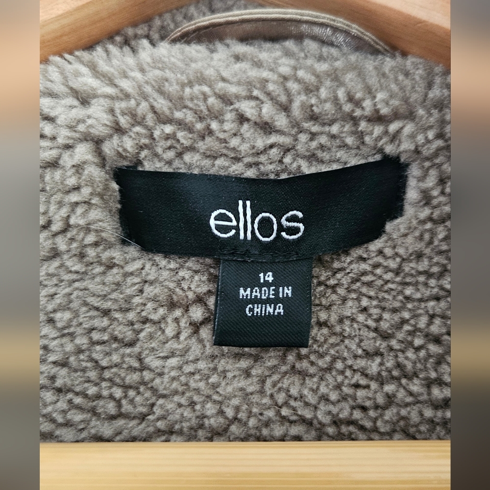 Ellos Teddy Neutral Olive Faux Fur Coat Size 14 - Picture 3 of 8